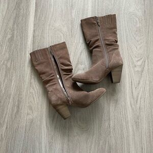 Kohl's Brown Heeled Boots with Stacked Heel and Slouchy Design